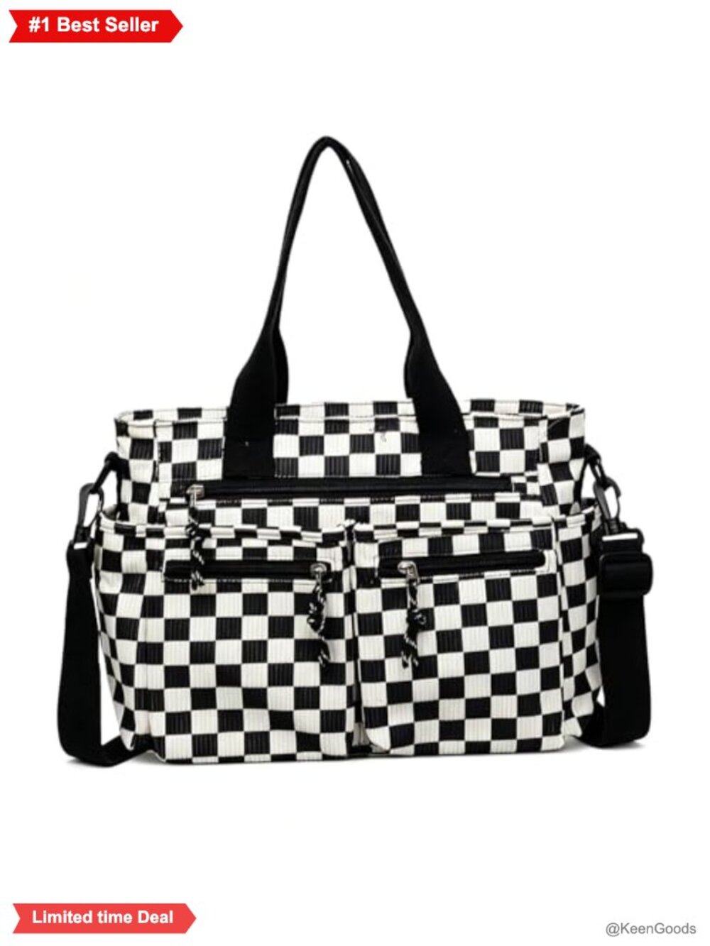 Corduroy Canvas Tote Bag for Women Shoulder Bag Zipper Pockets Adjustable Strap